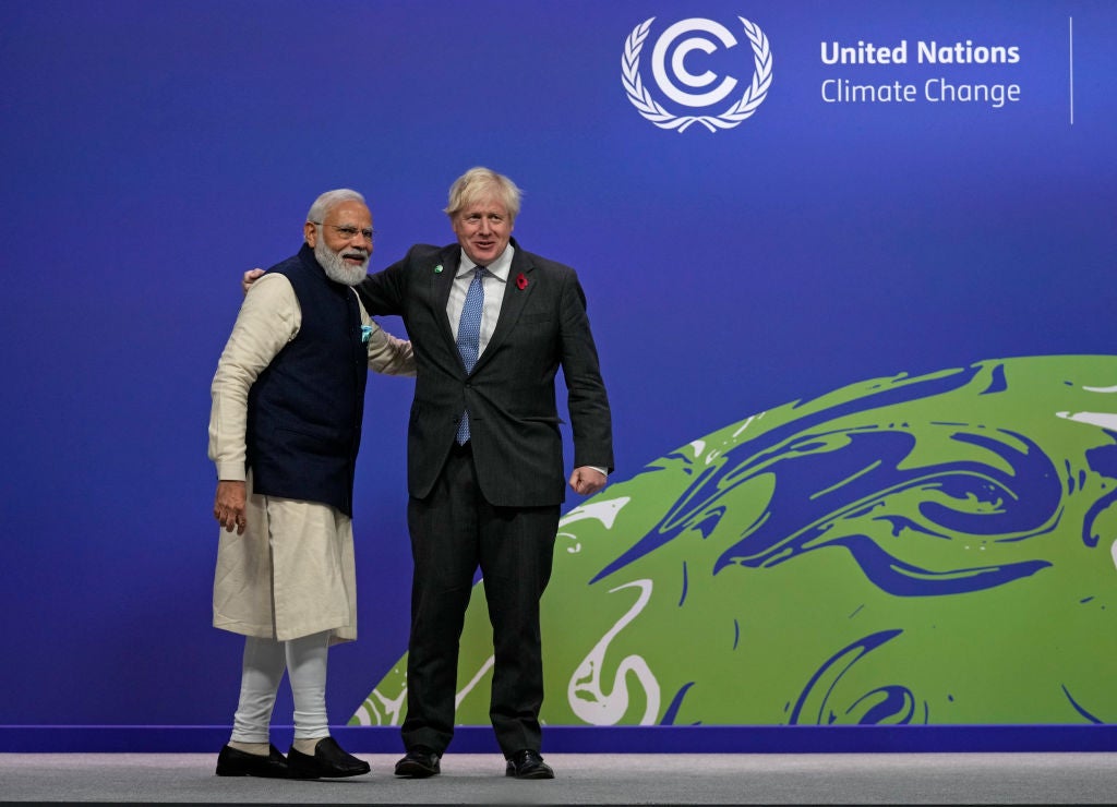 British Prime Minister Boris Johnson and Indian counterpart Narendra Modi announced the Green Grids Initiative at COP26.