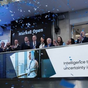 Staff from GlobalData celebrate moving to the Main Market of the LSE at opening on March 5th, 2026.