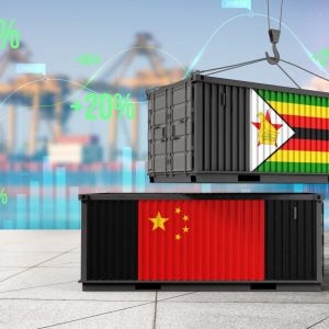 Trade Dynamics: A visual exploration of the trade relationship between Zimbabwe and China, with container lifted.