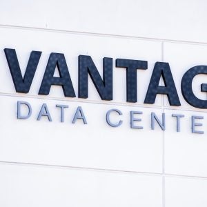 Vantage Data Centers logo displayed at a location in Silicon Valley; Vantage Data Centers LLC is an American company that provides data center solutions